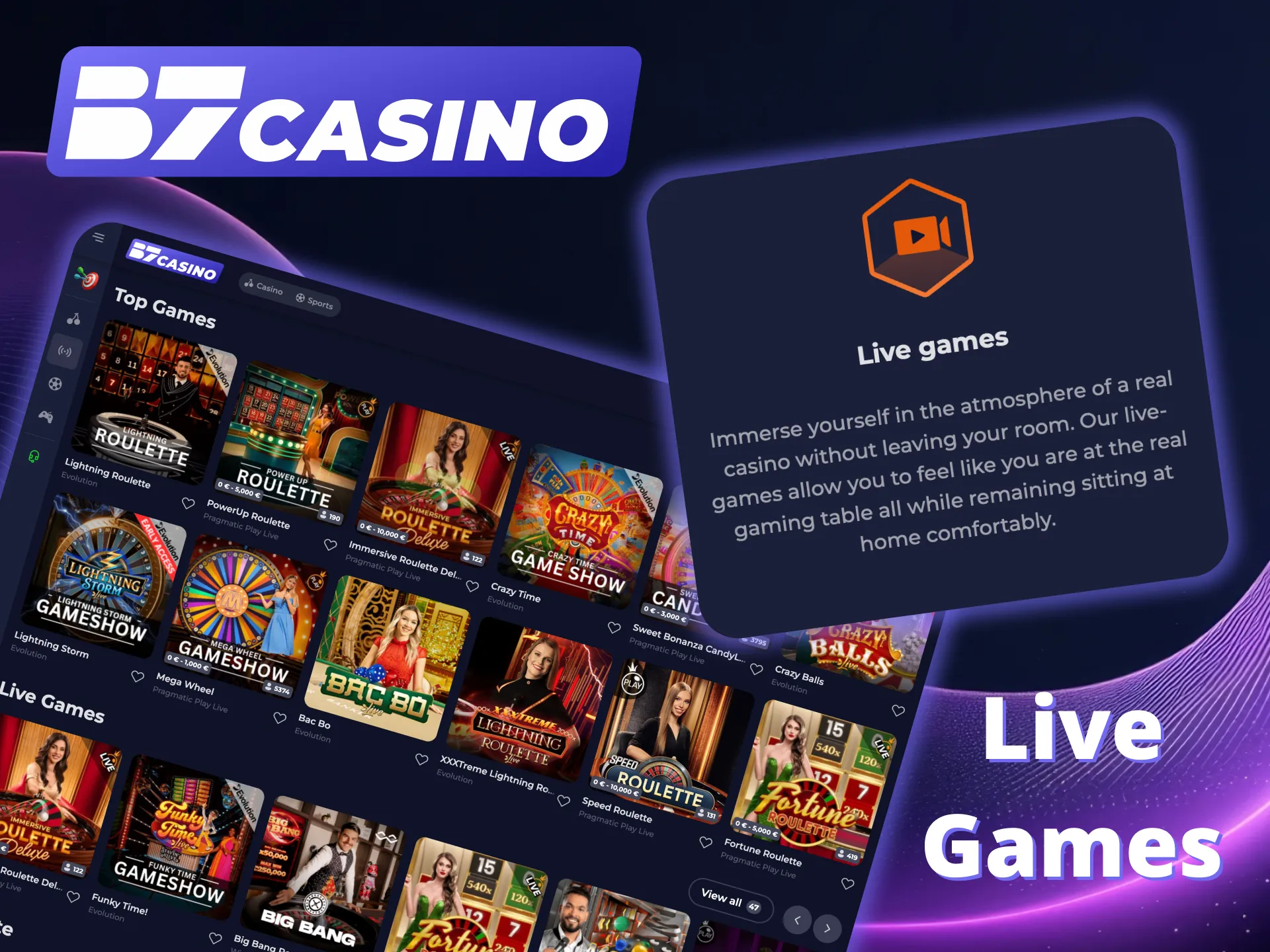 Play real dealers live at B7 Casino today.