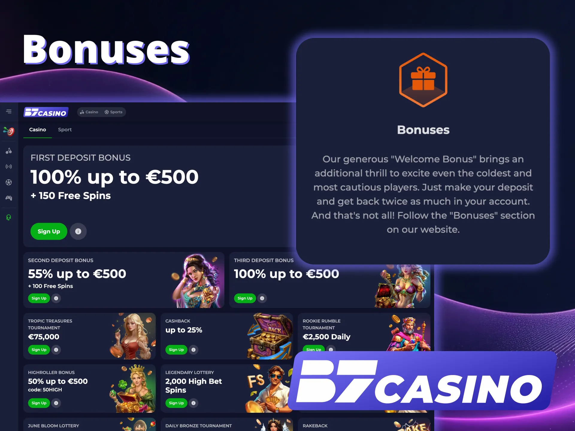 Get huge bonuses and spin at B7 Casino now.