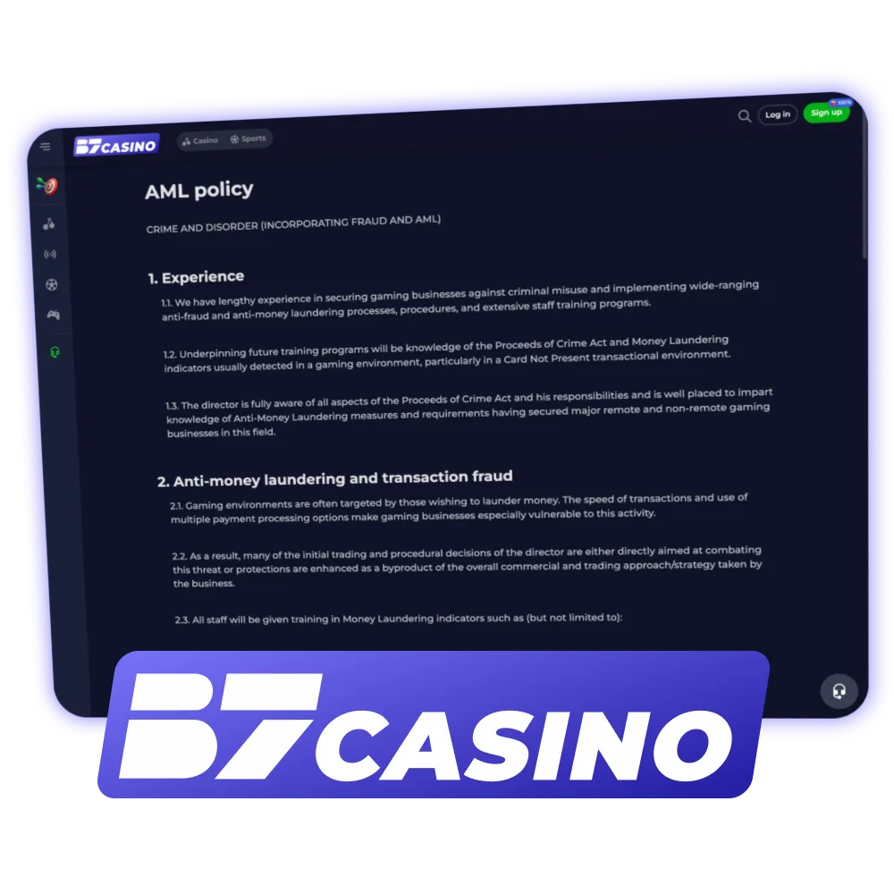 Stay safe with B7 Casino AML rules.