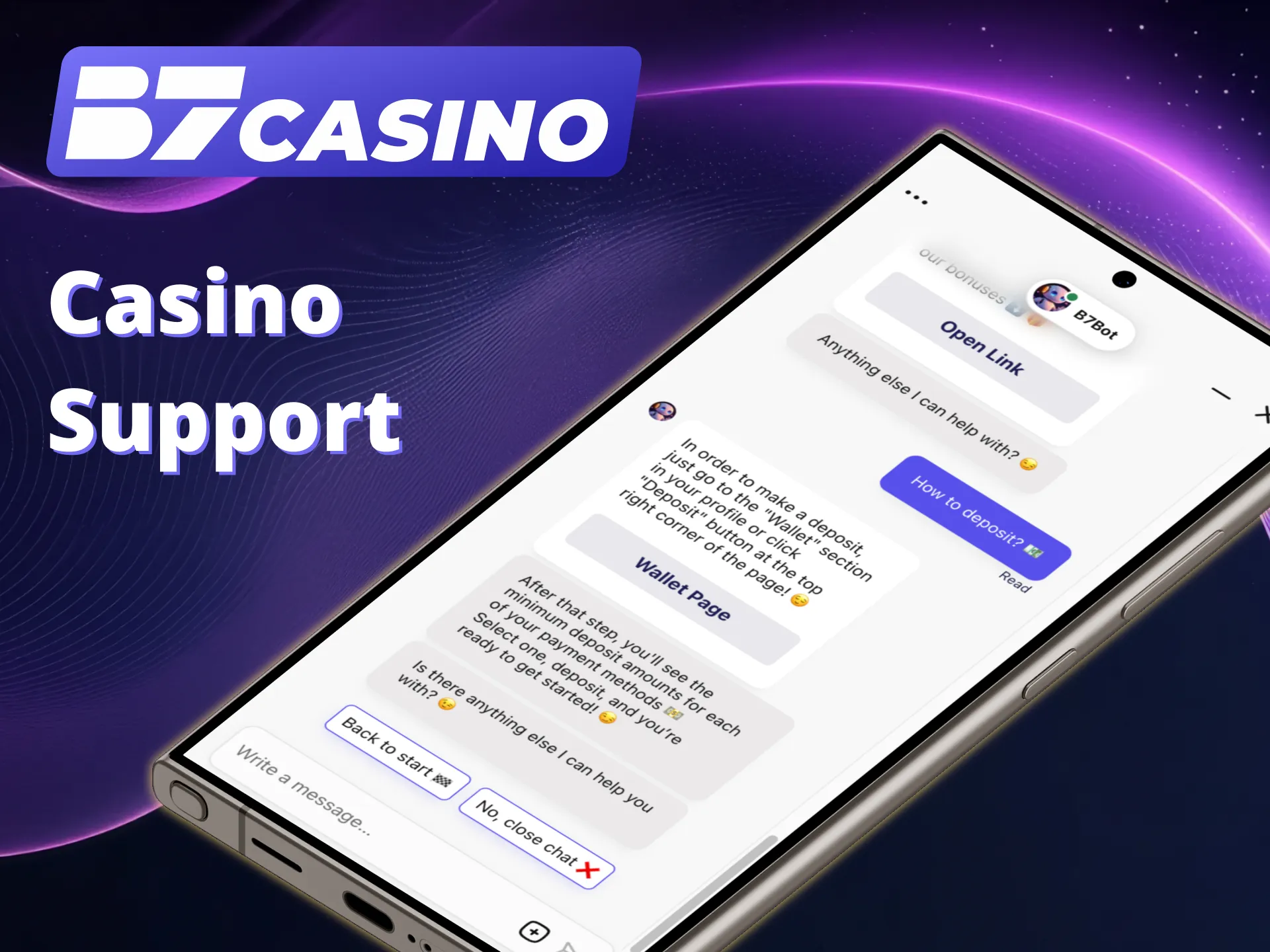 Get instant help from B7 Casino support team.