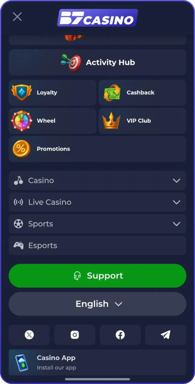 Tap download and win with B7 Casino App.