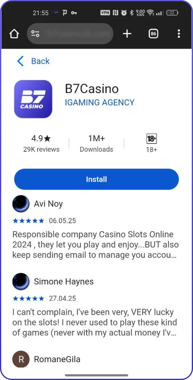 Install and play now in B7 Casino App.