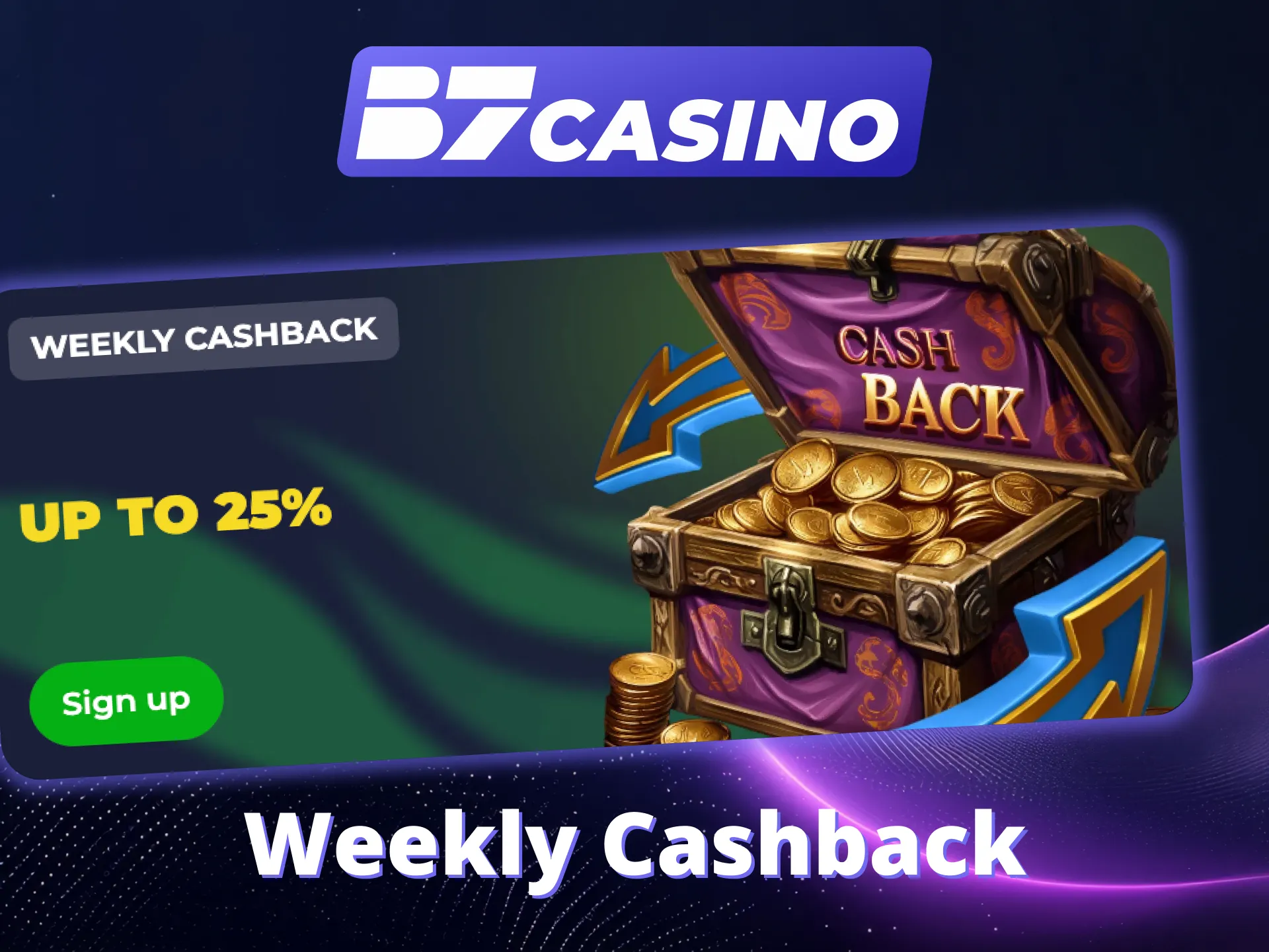 Earn weekly cashback on B7 Casino losses.