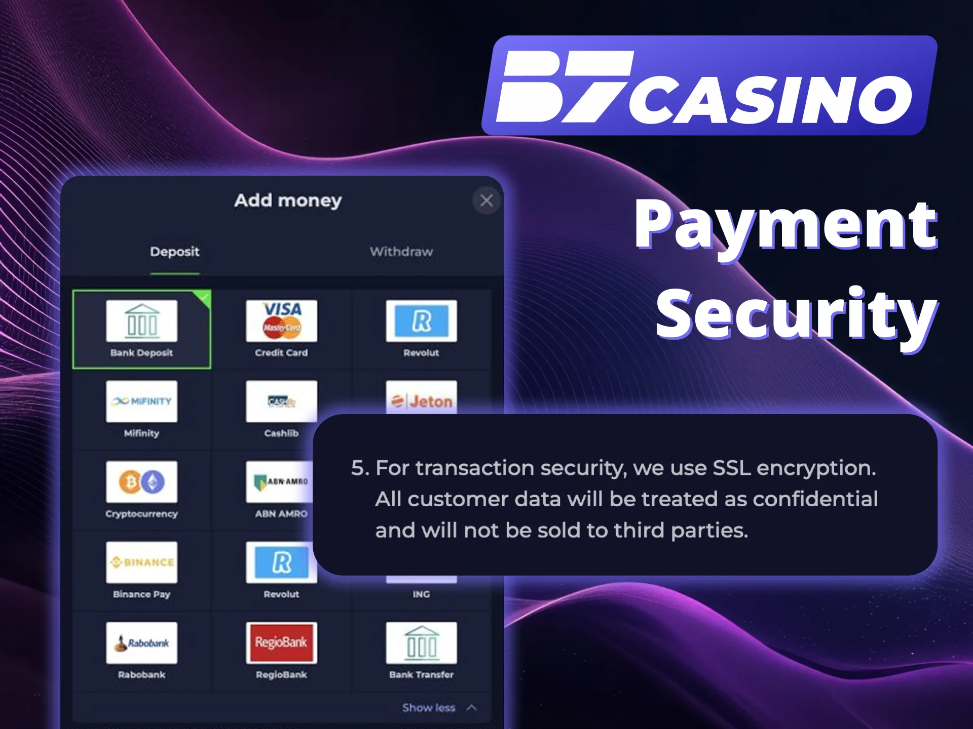 Feel safe with B7 Casino payment security.