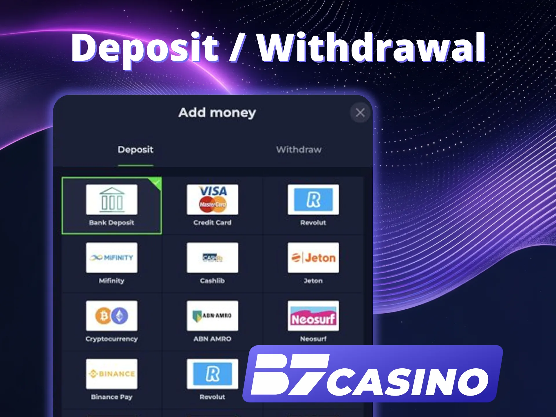 Deposit now and start playing at B7 Casino.