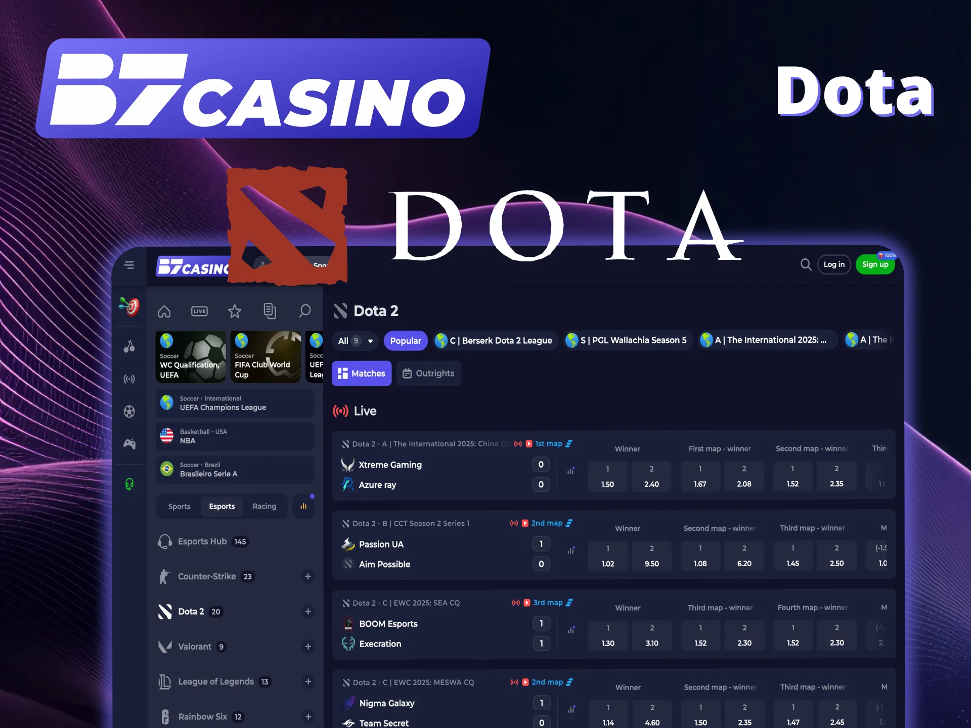 Play Dota predictions and win B7 Casino.