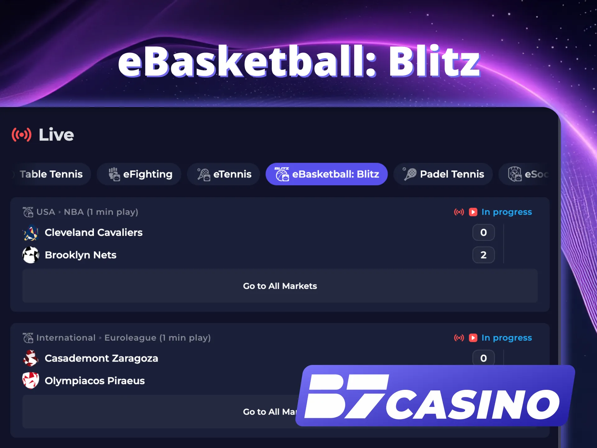 Score wins in eBasketball Blitz B7 Casino.
