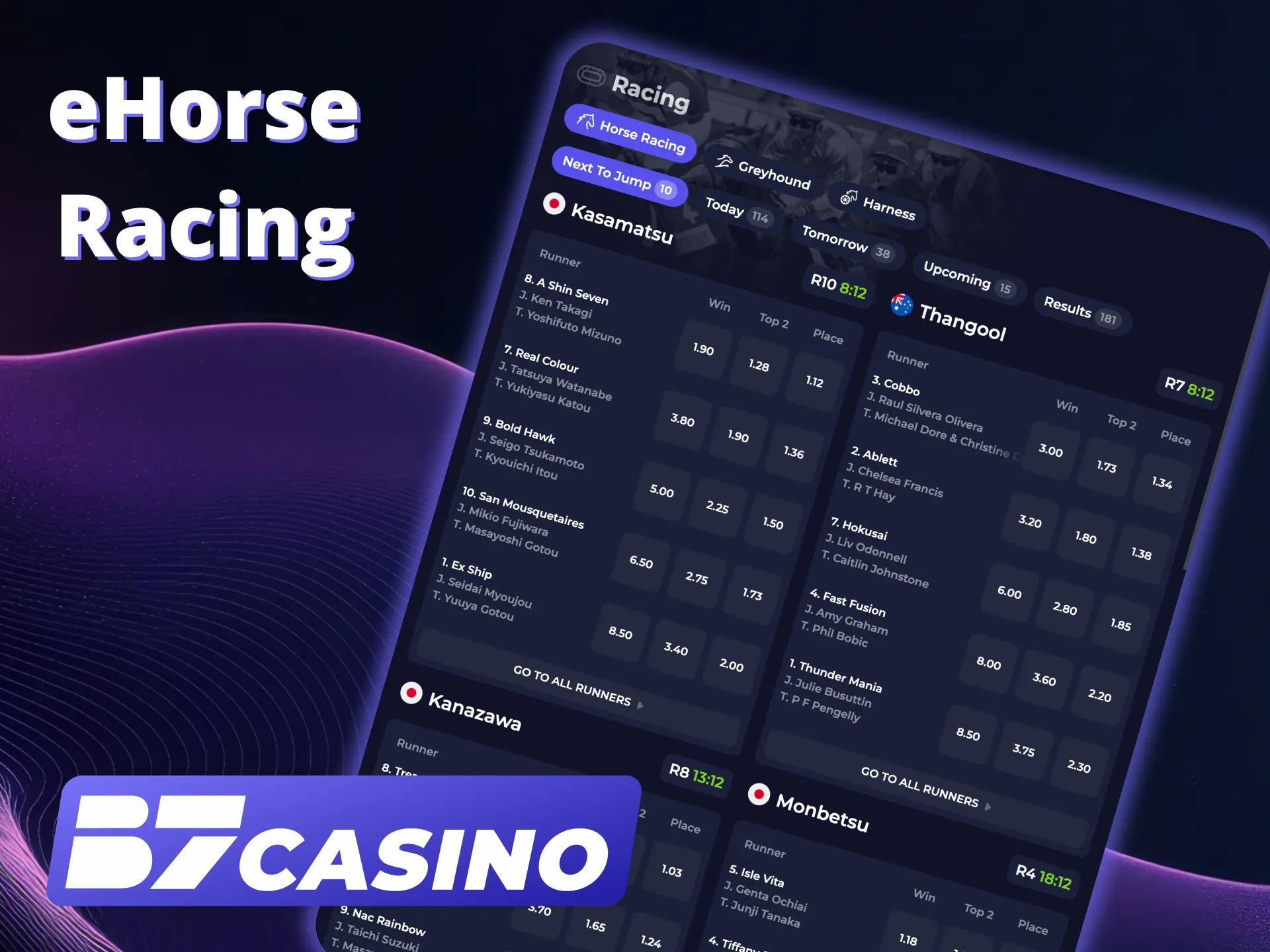 eHorse Racing bets pay fast at B7 Casino.