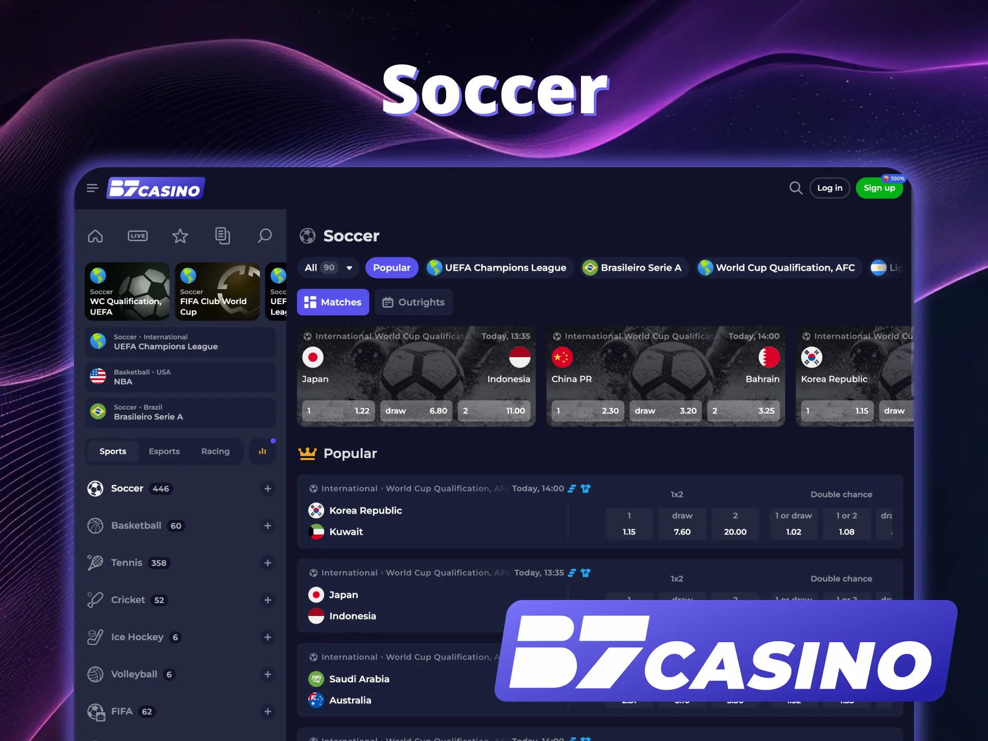 Score big in Soccer betting at B7 Casino.
