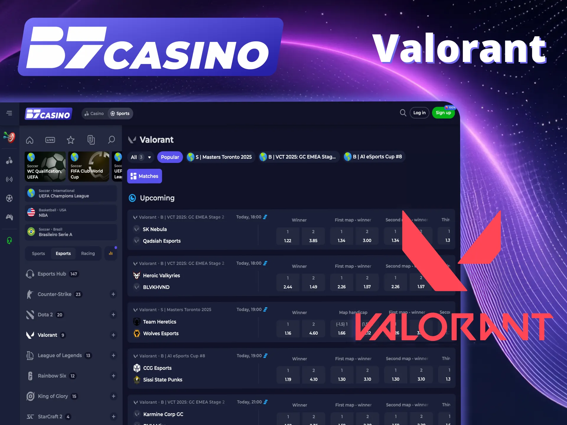 Bet Valorant outcomes now at B7 Casino.