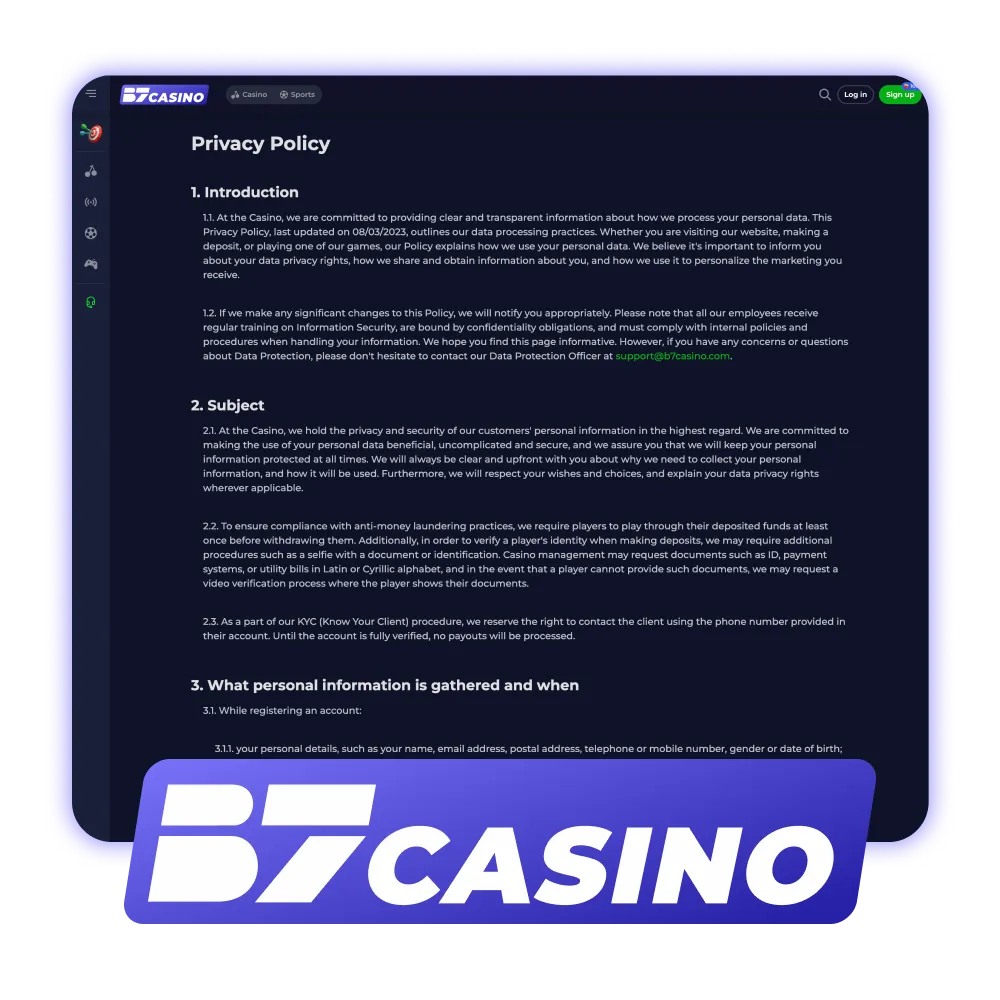Play safe with B7 Casino privacy rules.