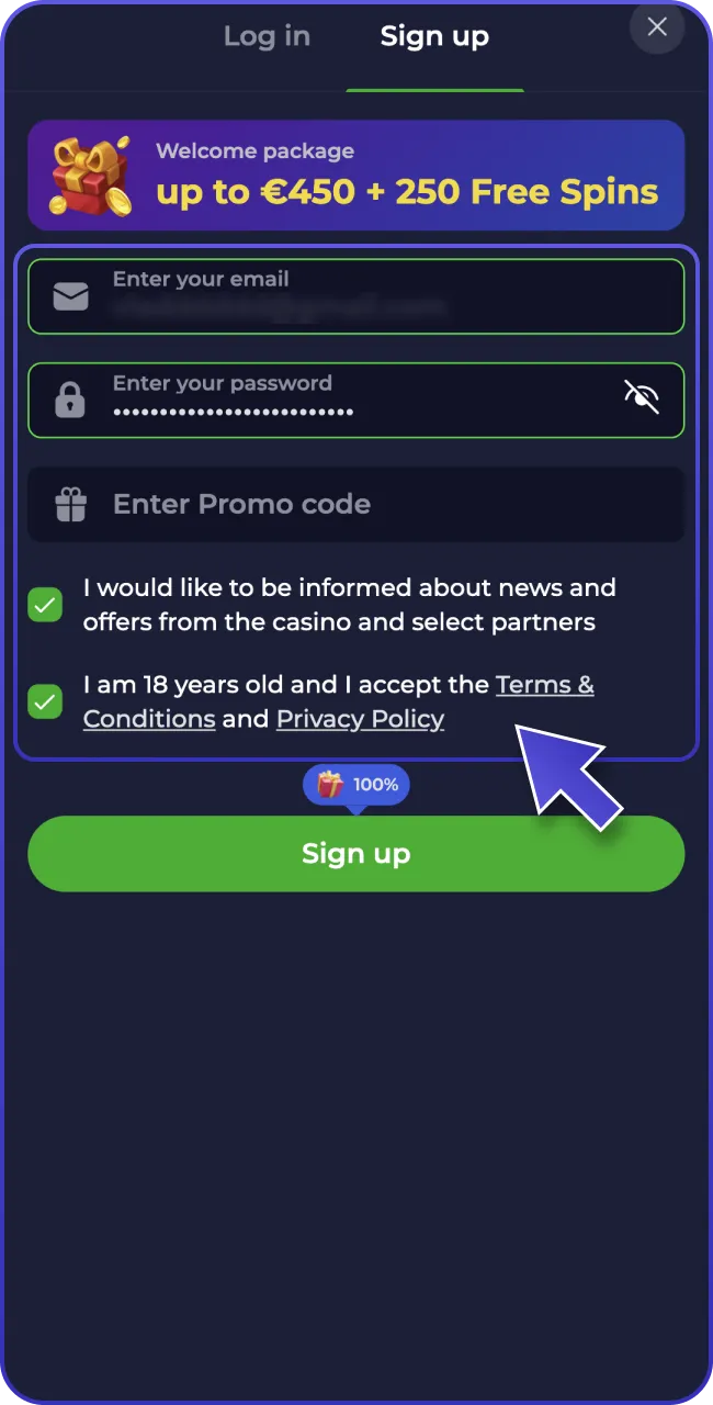 Complete the form and join B7 Casino easily.